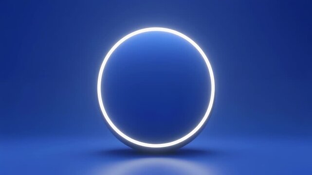 Glowing Ring Forms on Blue Sphere with Subtle Light Animation in Studio Setting