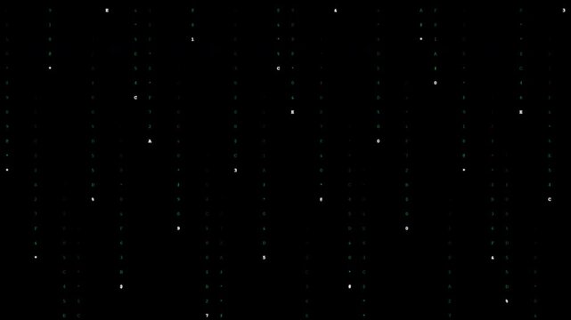 Green digital matrix rain with ASCII characters falling on a transparent alpha channel background