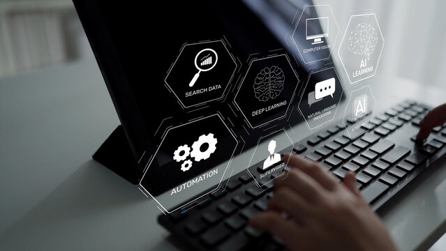 AI learning system involves deep learning, supervised machine learning, and natural language processing. AI learning diagram shows how AI advances learn in automation and data processing. Muxer
