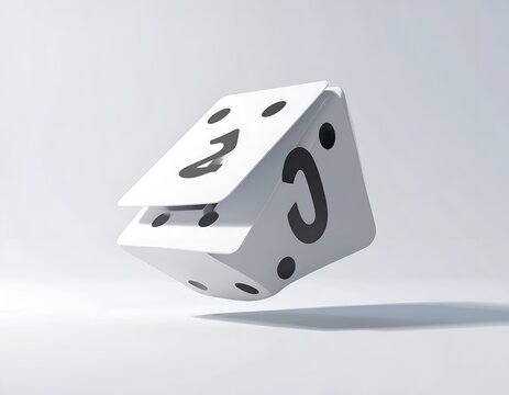 White stylized dice with black numbers flying.