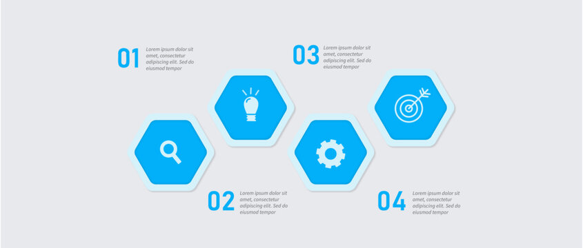 4 steps blue hexagon honeycomb process infographic template isolated on light background vector illustration