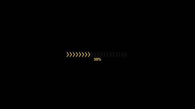 Kinetic chevron ribbon progress bar with yellow percentage counter on alpha channel