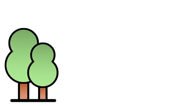 Two simple green trees with rounded leafy canopies standing side by side on grass in a minimal flat icon illustration design modern presentations