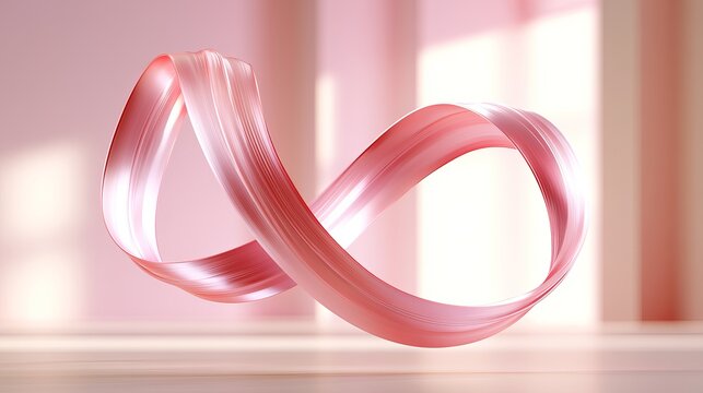 Pink ribbon elegantly curves through soft light, symbolizing hope and awareness, concept for breast cancer support and women's health initiatives