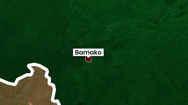 Mali map animation shows Bamako city location in motion clip