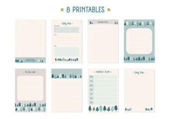 Set of Winter Christmas Printable Stationery with Evergreen Trees and Line Design © C Design Studio