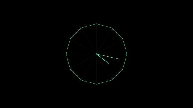 Minimalist geometric polygon clocks with rotating hands on transparent background