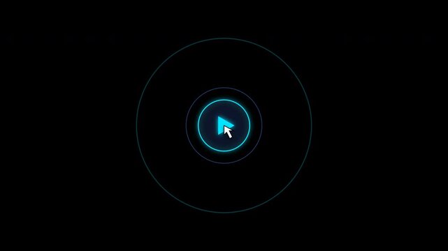 Minimalist play button with mouse cursor click and circular pulse wave isolated on alpha channel