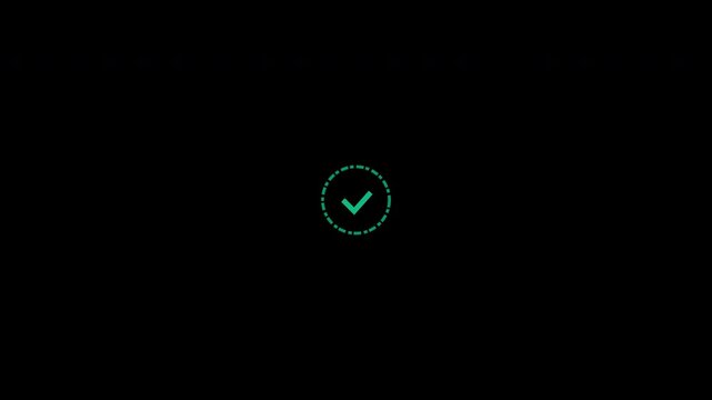 Glitch digital matrix checkmark animation on transparent background for video overlay