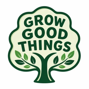 Green tree canopy badge with Grow Good Things text for eco-friendly branding and labels