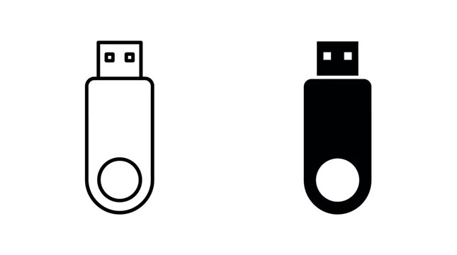 Set of two USB flash drive icons in outline and solid style.