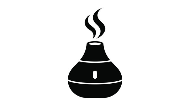 Modern black aroma diffuser icon showing rising white steam vapor for home air humidity wellness concept