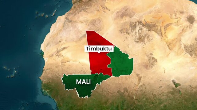 Animated map showing mali and timbuktu regions in motion footage