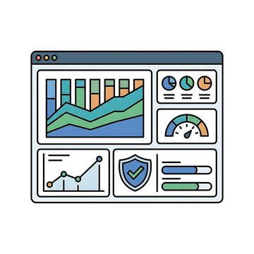 Data dashboard interface with business analytics charts and performance metrics illustration