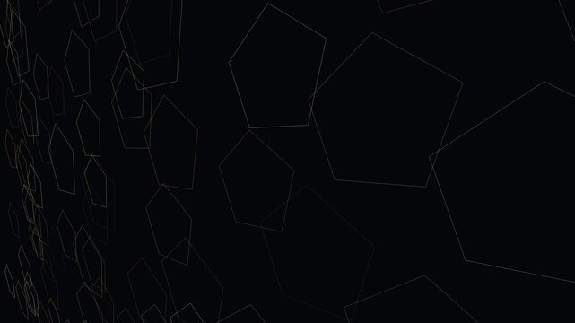 Abstract flowing pattern of geometric pentagon shapes on a dark background creating a visually engaging and dynamic loop, perfect for modern design projects.