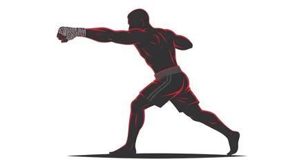 Fototapeta premium Boxer Punch Pose Tape Wrap Texture — Crimson Red Charcoal Bold Silhouette Vector