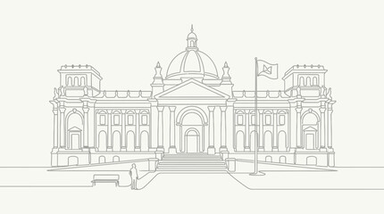 Fototapeta premium Neoclassical government building architectural line drawing.