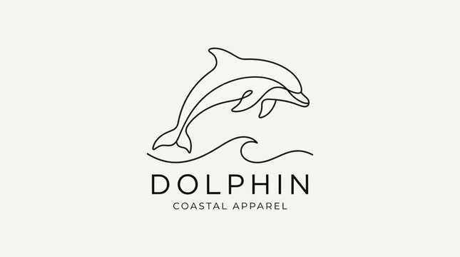 Dolphin coastal apparel logo design line art.