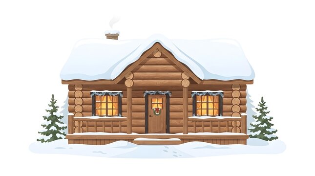 Winter Log Cabin Stacked Timber Texture &mdash; Amber Snow Cozy Charming Flat Vector