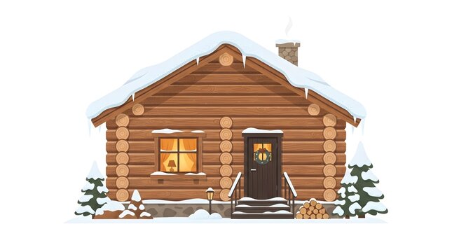 Winter Log Cabin Stacked Timber Texture &mdash; Amber Snow Cozy Charming Flat Vector