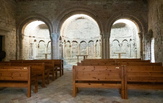 Romanesque church interior at San Juan de la Pe&ntilde;a monastery, Huesca, Spain