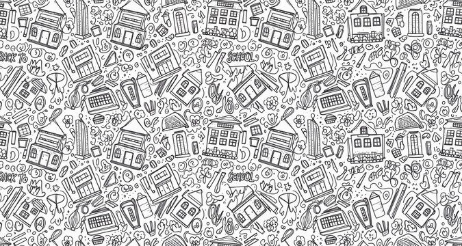 seamless pattern with hand drawn school, doodle and back to school
