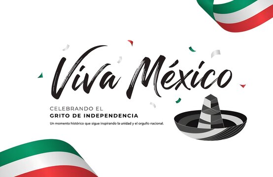 Mexican Independence Day Viva Mexico design with sombrero ribbon flag colors papel picado festive decorations cultural pride patriotic heritage vibrant commercial artwork  generated ai