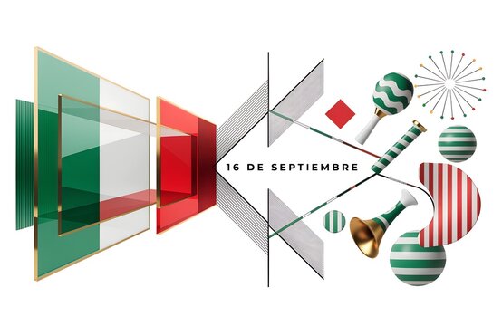 Mexican Independence Day abstract festive design with flag colors bell maracas fireworks circular patterns cultural pride modern artwork patriotic heritage commercial graphic  generated ai