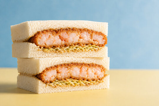 Japanese Ebi Katsu Sando Shrimp Cutlet Sandwich on Milk Bread