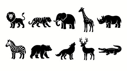 Fototapeta premium Wild Animals Black Silhouette Vector Collection