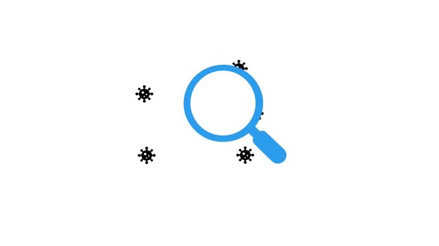 Animated magnifying glass searching and discovering virus bacteria