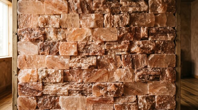 Textured wall made of pink himalayan salt bricks