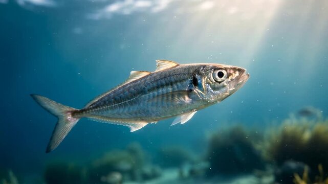 horse mackerel underwater close up at morning light in mediterranean sea video