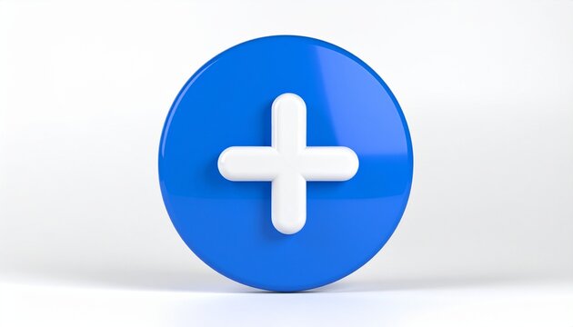 Glossy Blue Plus Button 3D Icon Isolated on White