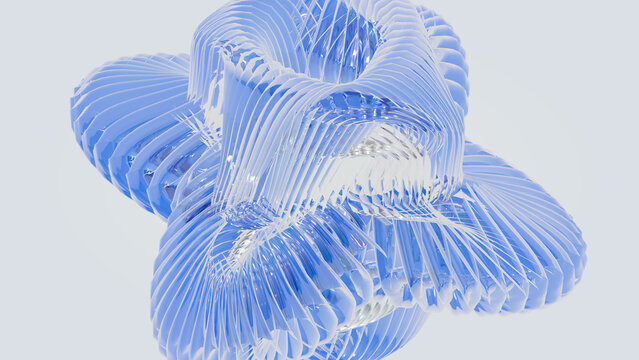abstract glossy background wallpaper 3d render torus knot sculpture crystal metallic blue glowing glass helix cyan ribbon rings