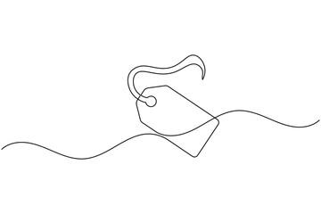 Obraz premium Hanging angled price tag one line art continuous line drawing isolated sale label minimalist black and white vector illustration