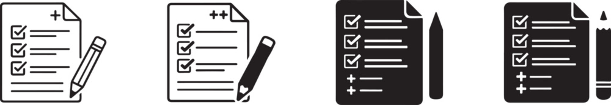 Black and white test score icon set in multiple styles for editable EPS vector graphics files ready.