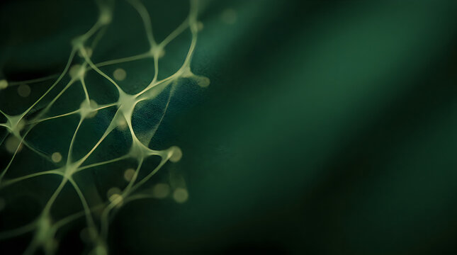 Abstract network of glowing nodes and connections against a dark teal background representing data science and technological innovation