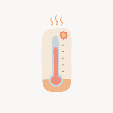 Pastel Thermometer Illustration Showing Rising Temperature and Heat Concept in Minimal Flat Style