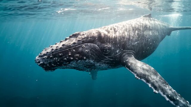 humpback whale underwater close up at morning light in tonga south pacific video