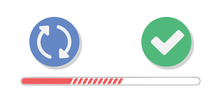 Update Progress with Checkmark: A visual representation of an ongoing process nearing completion, indicated by a loading bar and a final confirmation icon. digital update, process completion.