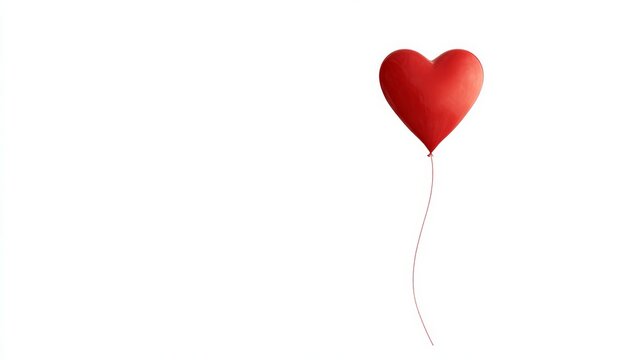 Red heart balloon floats against white. Love, romance, holiday.