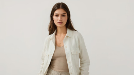 Obraz premium Woman linen shirt neutral clothing portrait