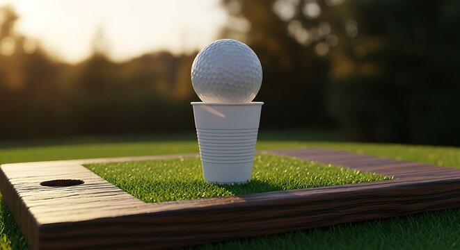 Golf Ball on Cup on Wooden Tee Board in Outdoors