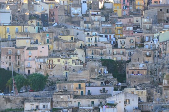 the picturesque urban cluster of Ragusa Ibla, photographed from one of the city's most famous viewpoints