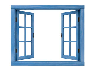 Fototapeta premium Blue wooden window frame isolated on transparent background