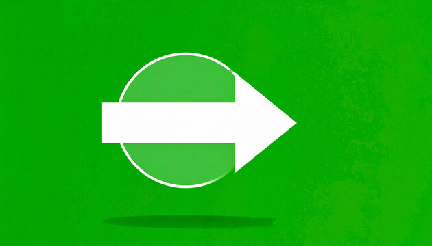 Green Arrow Symbol Emerging From Circle With White Bar Against Textured Green Background With Shadow