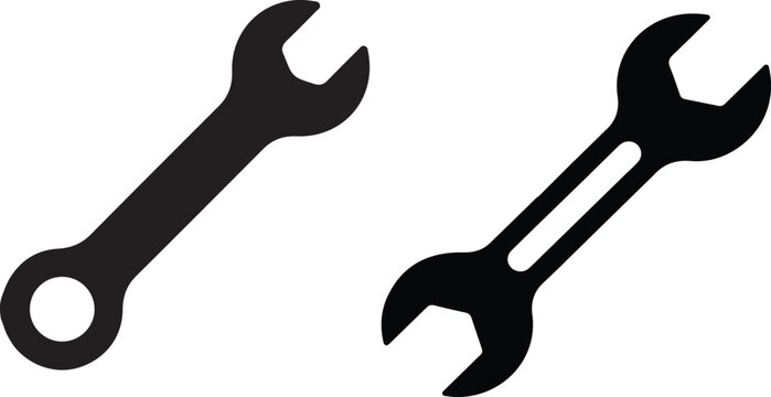 Wrench tool icon set featuring mechanical spanner vector symbols. Repair, maintenance and engineering hand tool illustrations isolated on transparent background. tool sign and symbol. setting icon.