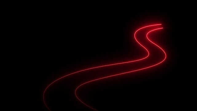 Animated red neon winding road with green dashed center line