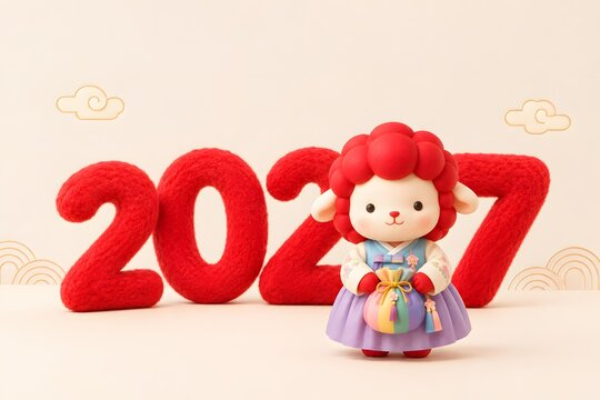 2027 숫자와 함께하는 붉은 양 새해 이미지Generating AI